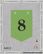 A taped needlepoint canvas with the design: Banner 18 mesh count Pointed 8 Black on Light Green.