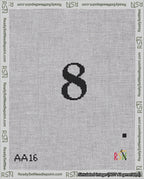 A taped needlepoint canvas with the design: Banner 18 mesh count Pointed 8 Black on White.