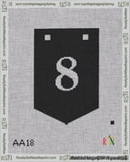 A taped needlepoint canvas with the design: Banner 18 mesh count Pointed 8 White on Black.