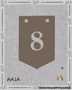 A taped needlepoint canvas with the design: Banner 18 mesh count Pointed 8 White on Brown.