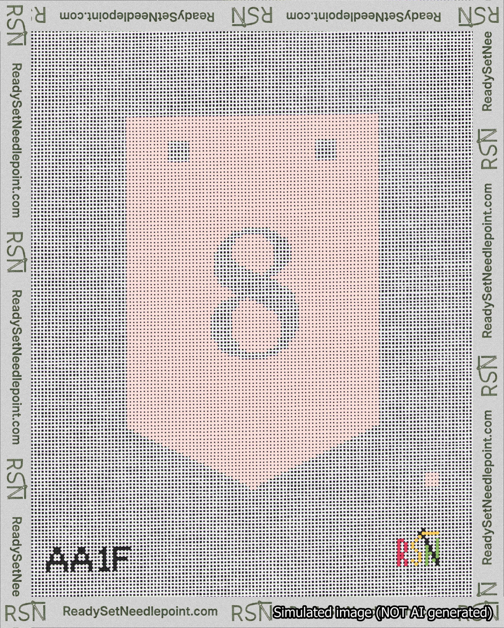 A taped needlepoint canvas with the design: Banner 18 mesh count Pointed 8 White on Pink.