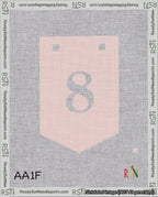 A taped needlepoint canvas with the design: Banner 18 mesh count Pointed 8 White on Pink.
