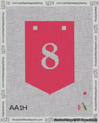 A taped needlepoint canvas with the design: Banner 18 mesh count Pointed 8 White on Red.