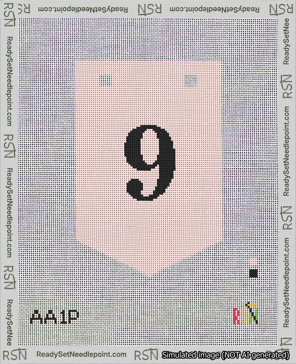 A taped needlepoint canvas with the design: Banner 18 mesh count Pointed 9 Black on Pink.