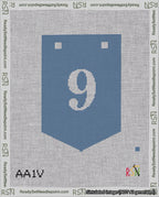 A taped needlepoint canvas with the design: Banner 18 mesh count Pointed 9 White on Blue.