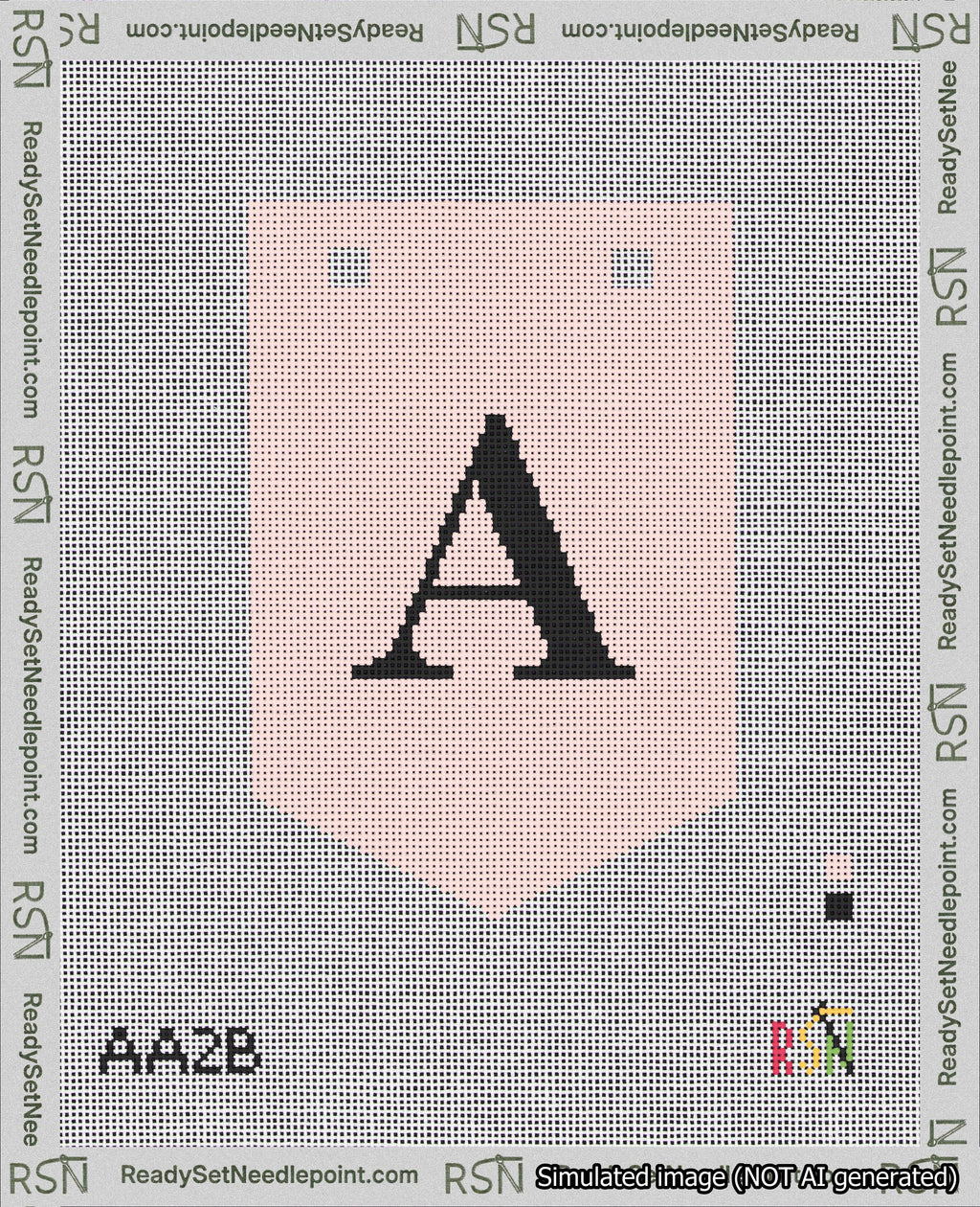 A taped needlepoint canvas with the design: Banner 18 mesh count Pointed A Black on Pink.