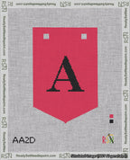 A taped needlepoint canvas with the design: Banner 18 mesh count Pointed A Black on Red.