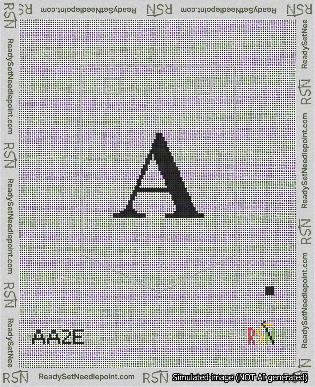 A taped needlepoint canvas with the design: Banner 18 mesh count Pointed A Black on White.