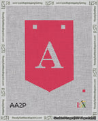 A taped needlepoint canvas with the design: Banner 18 mesh count Pointed A White on Red.
