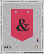 A taped needlepoint canvas with the design: Banner 18 mesh count Pointed Ampersand Black on Red.