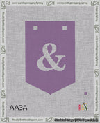 A taped needlepoint canvas with the design: Banner 18 mesh count Pointed Ampersand White on Purple.