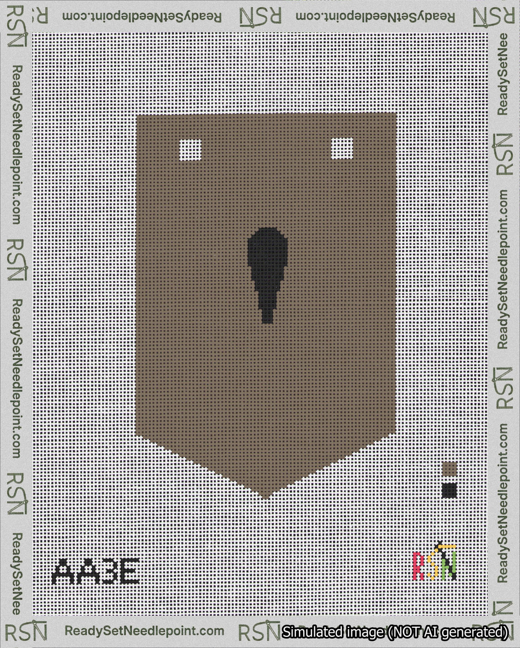 A taped needlepoint canvas with the design: Banner 18 mesh count Pointed Apostrophe Black on Brown.