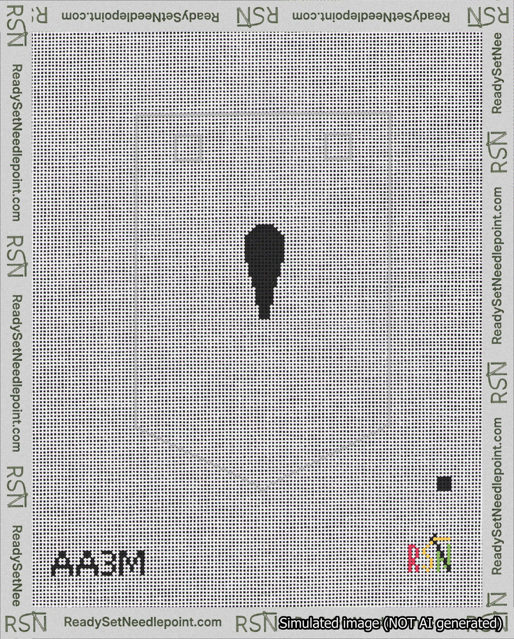 A taped needlepoint canvas with the design: Banner 18 mesh count Pointed Apostrophe Black on White.