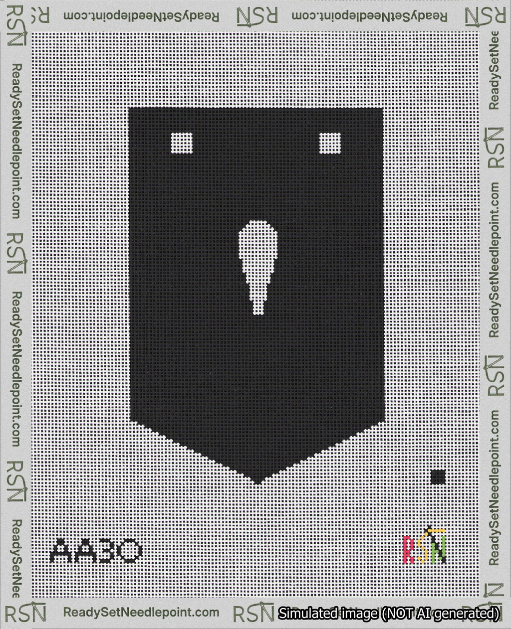 A taped needlepoint canvas with the design: Banner 18 mesh count Pointed Apostrophe White on Black.