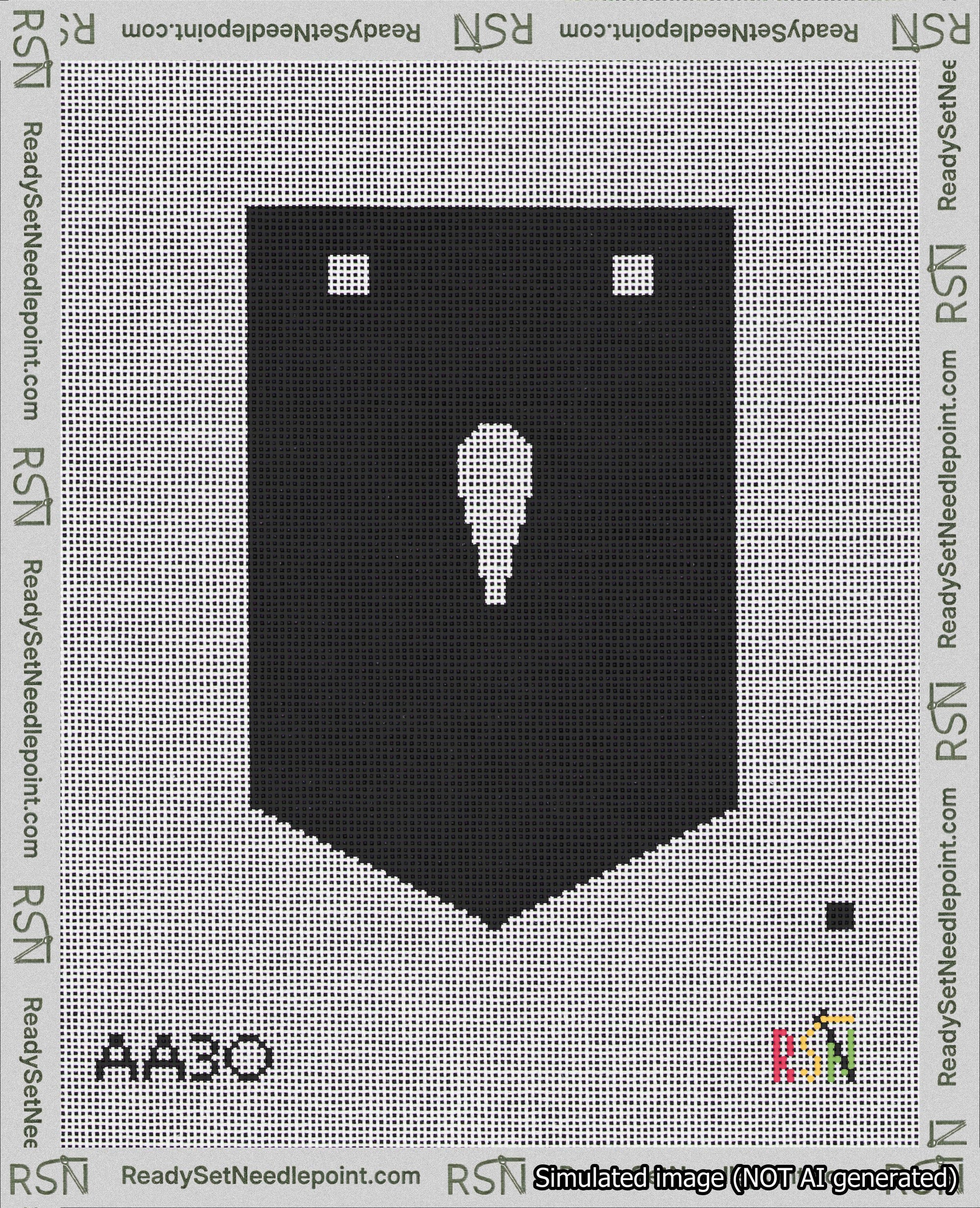 A taped needlepoint canvas with the design: Banner 18 mesh count Pointed Apostrophe White on Black.