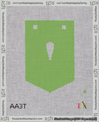 A taped needlepoint canvas with the design: Banner 18 mesh count Pointed Apostrophe White on Light Green.