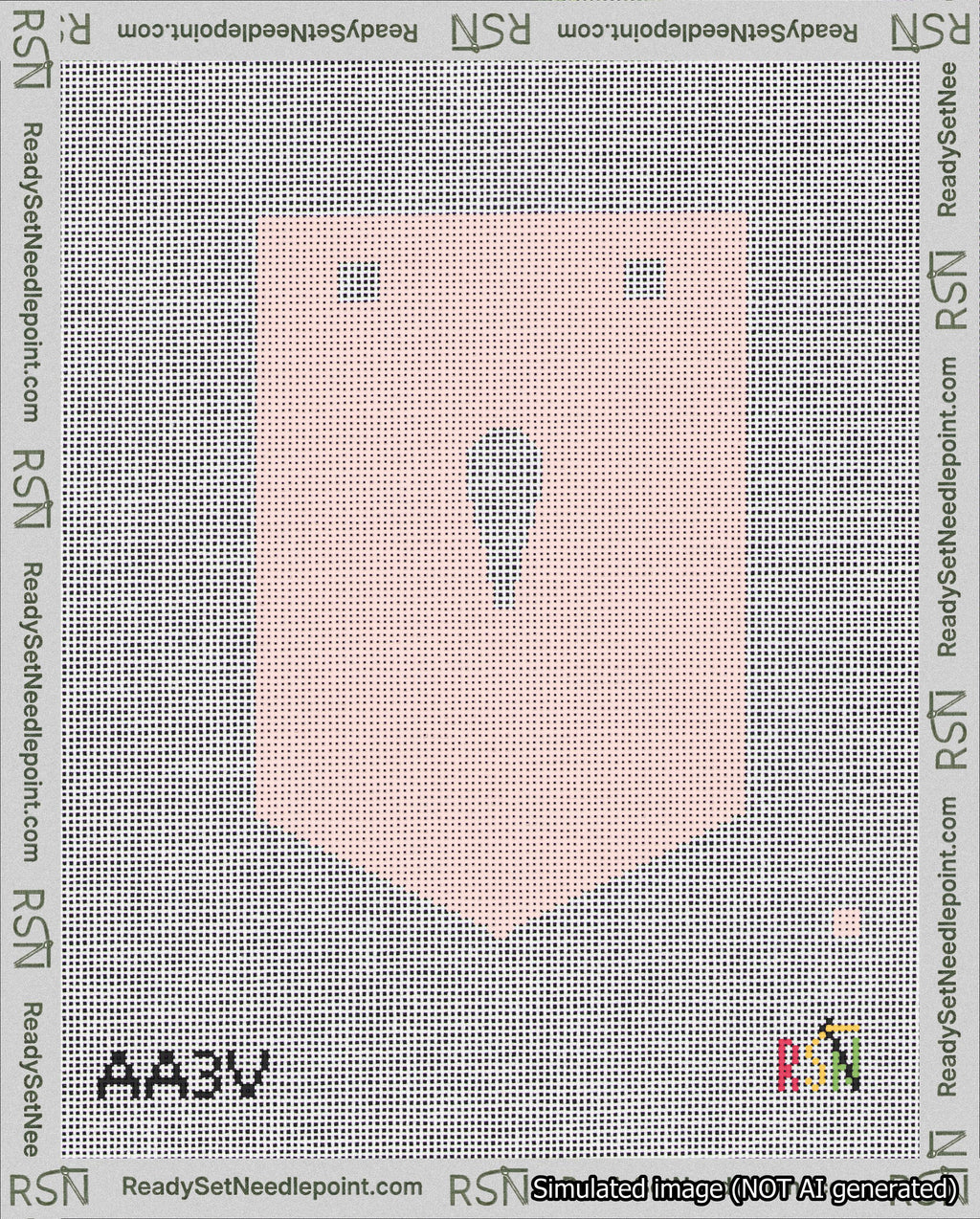 A taped needlepoint canvas with the design: Banner 18 mesh count Pointed Apostrophe White on Pink.