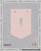 A taped needlepoint canvas with the design: Banner 18 mesh count Pointed Apostrophe White on Pink.