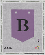 A taped needlepoint canvas with the design: Banner 18 mesh count Pointed B Black on Purple.