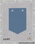 A taped needlepoint canvas with the design: Banner 18 mesh count Pointed Blank Blue.