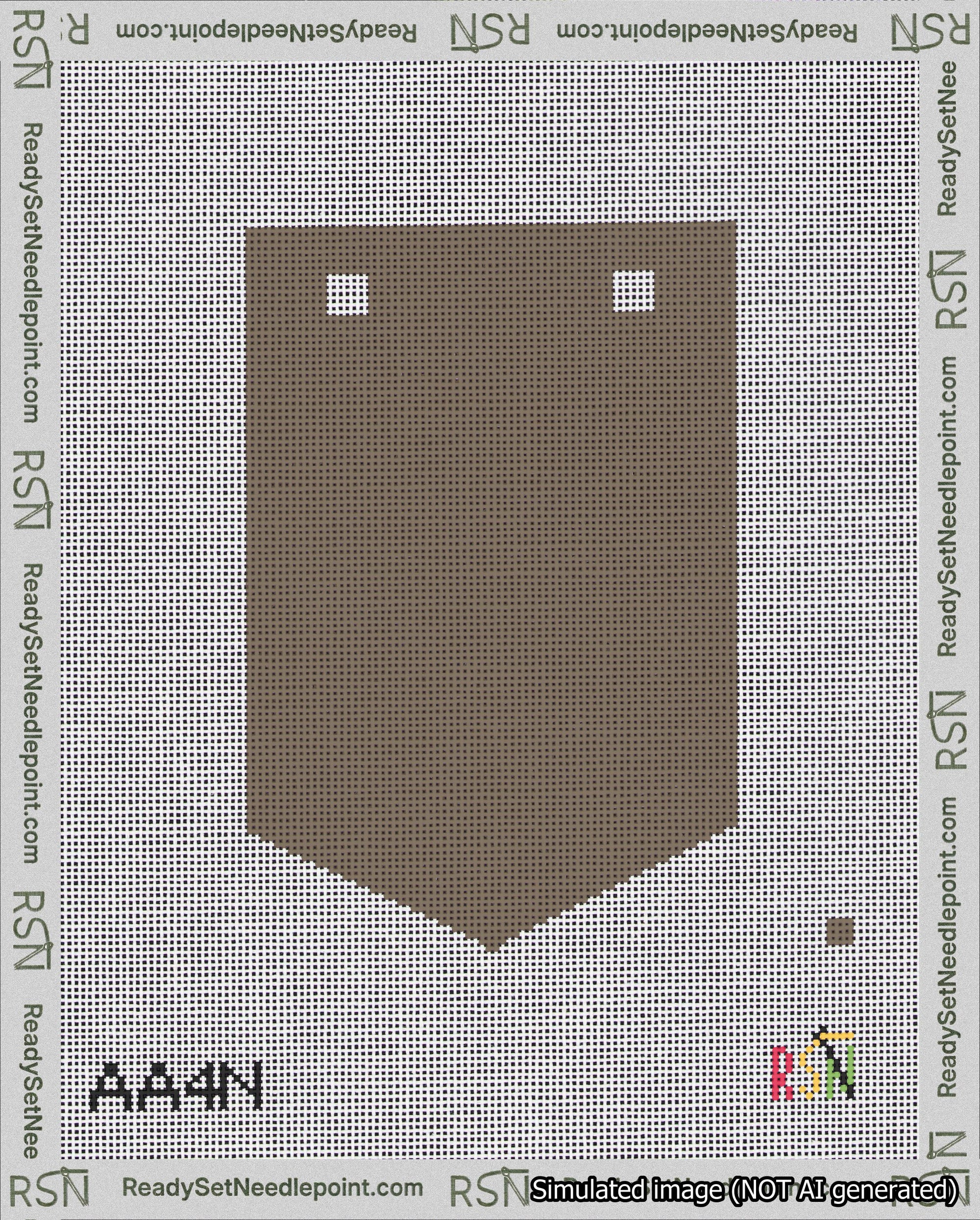 A taped needlepoint canvas with the design: Banner 18 mesh count Pointed Blank Brown.