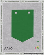 A taped needlepoint canvas with the design: Banner 18 mesh count Pointed Blank Green.