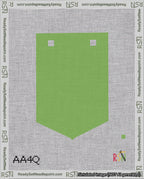A taped needlepoint canvas with the design: Banner 18 mesh count Pointed Blank Light Green.