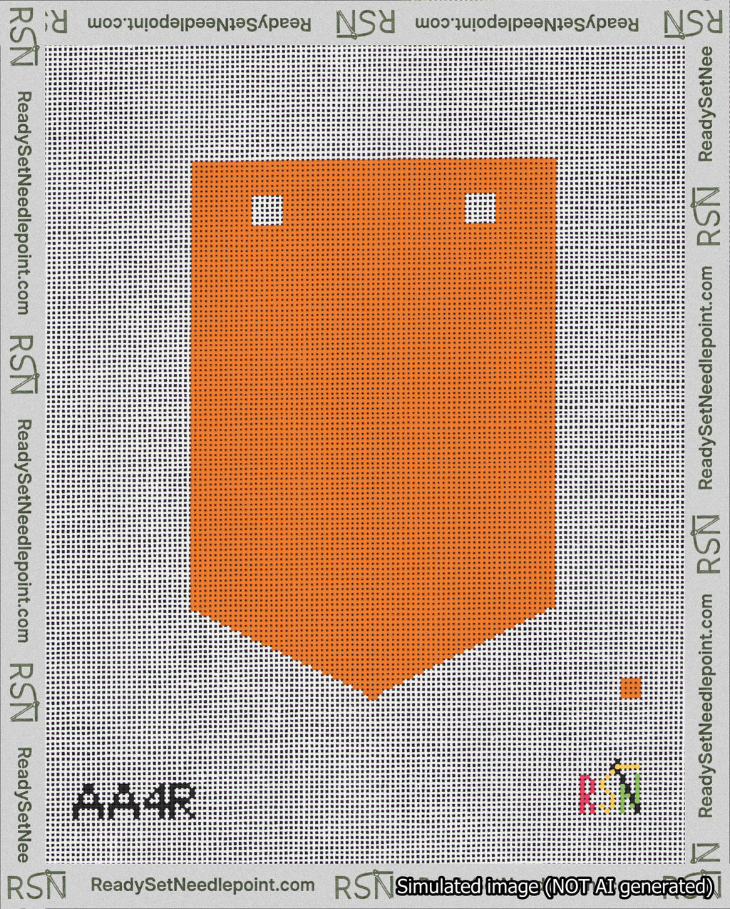 A taped needlepoint canvas with the design: Banner 18 mesh count Pointed Blank Orange.