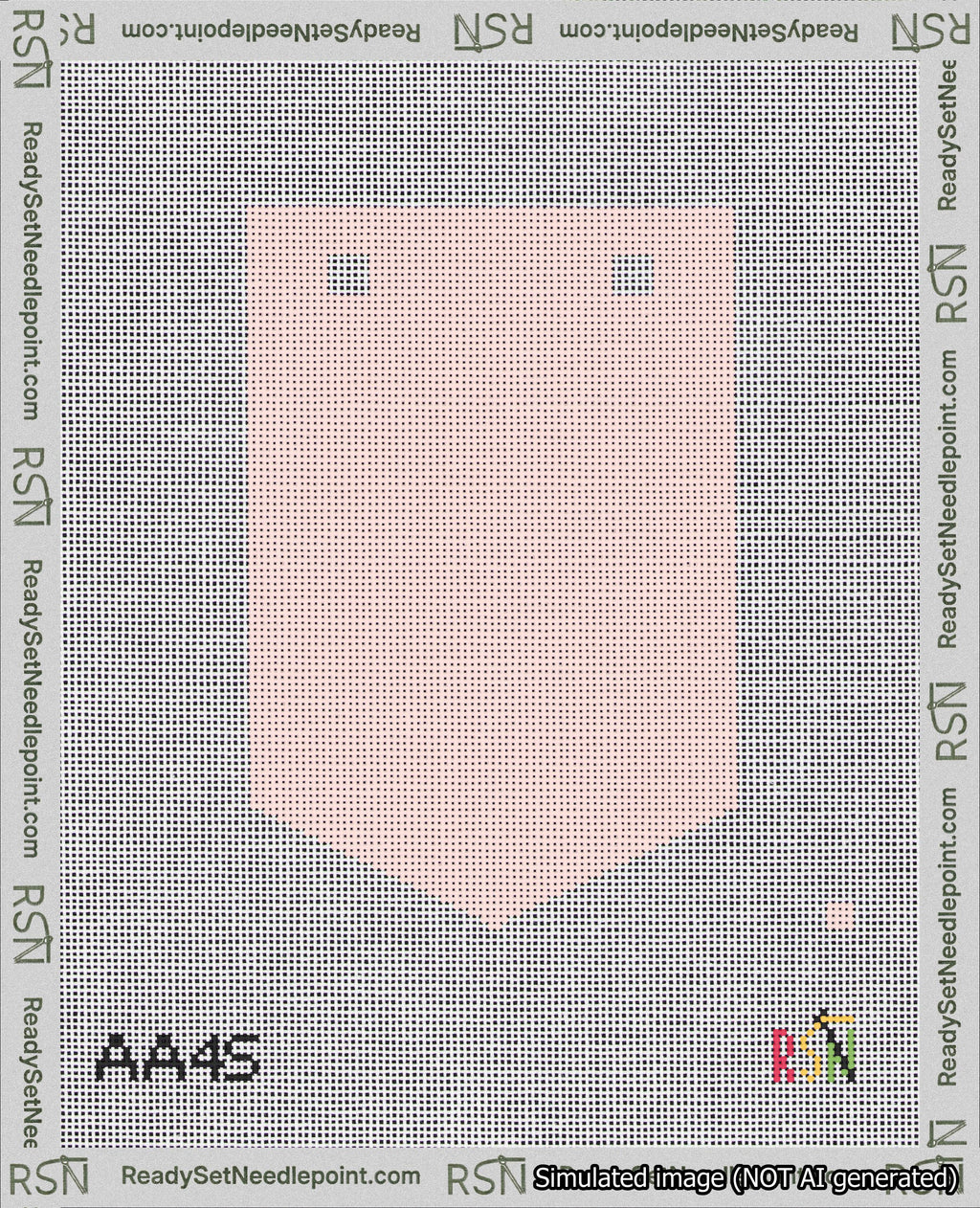 A taped needlepoint canvas with the design: Banner 18 mesh count Pointed Blank Pink.