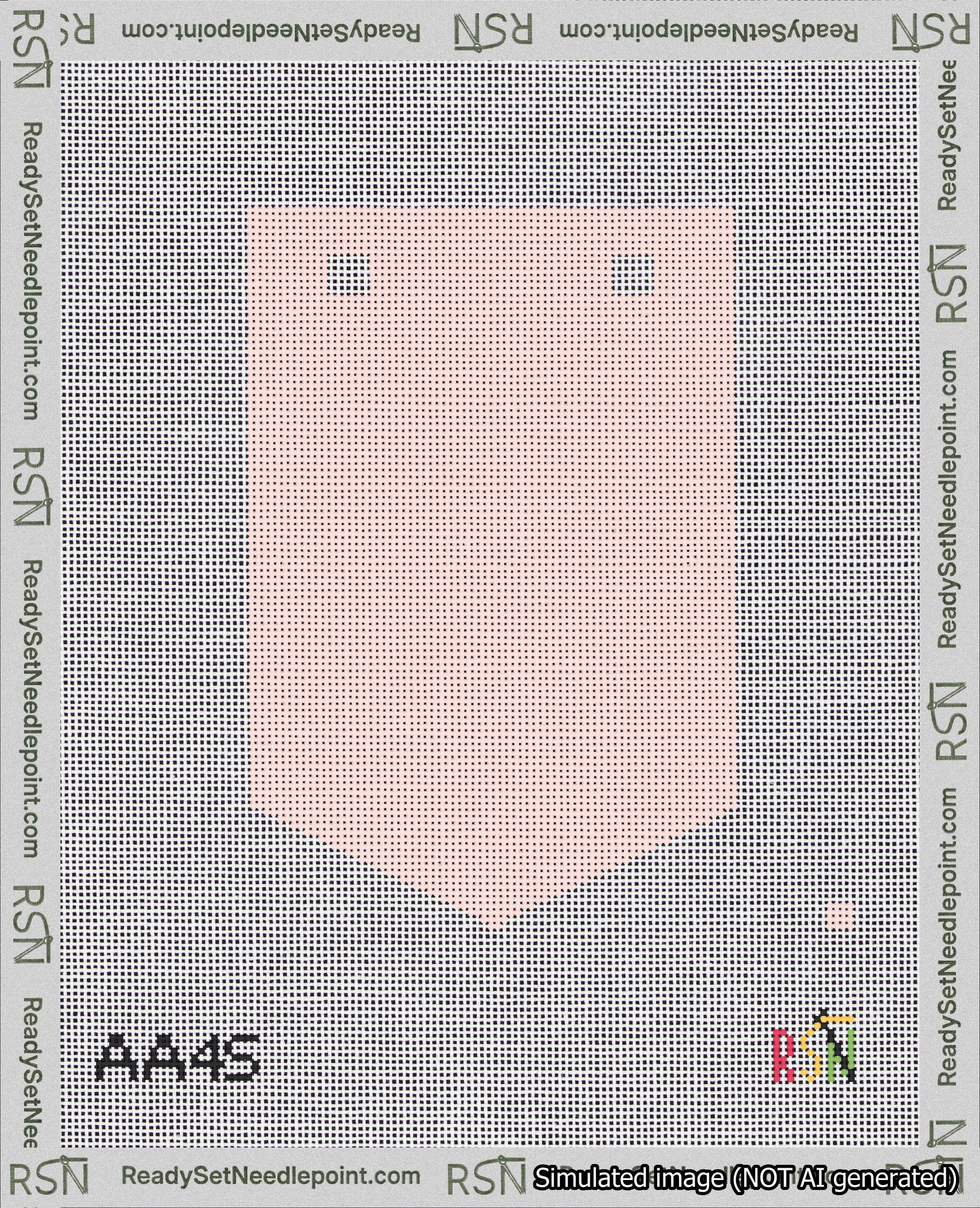 A taped needlepoint canvas with the design: Banner 18 mesh count Pointed Blank Pink.