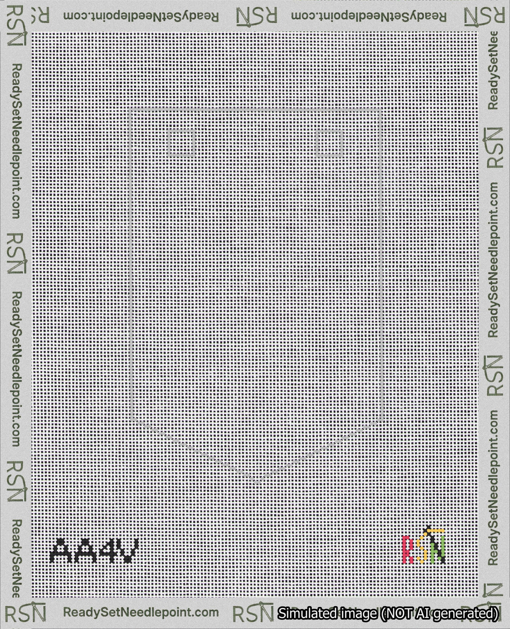 A taped needlepoint canvas with the design: Banner 18 mesh count Pointed Blank White.
