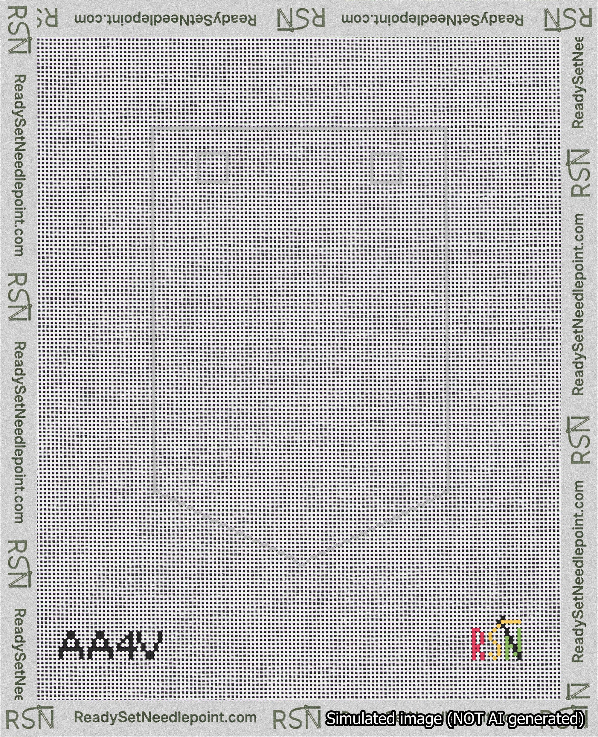A taped needlepoint canvas with the design: Banner 18 mesh count Pointed Blank White.