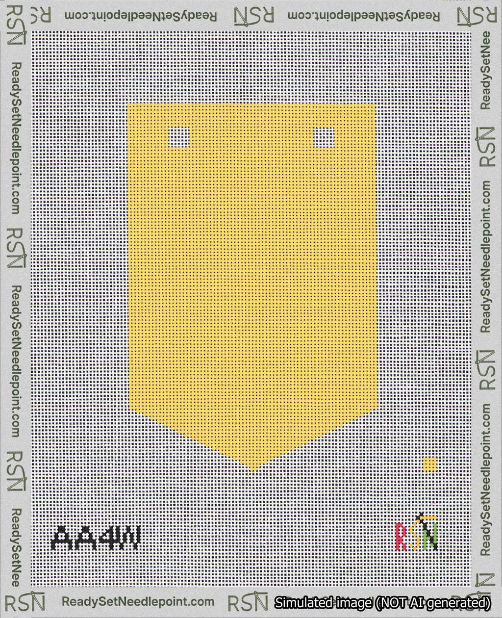 A taped needlepoint canvas with the design: Banner 18 mesh count Pointed Blank Yellow.