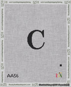 A taped needlepoint canvas with the design: Banner 18 mesh count Pointed C Black on White.