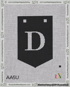 A taped needlepoint canvas with the design: Banner 18 mesh count Pointed D White on Black.