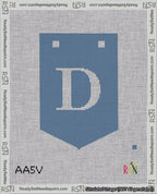A taped needlepoint canvas with the design: Banner 18 mesh count Pointed D White on Blue.