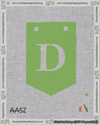 A taped needlepoint canvas with the design: Banner 18 mesh count Pointed D White on Light Green.