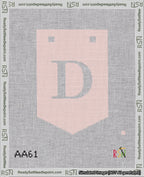 A taped needlepoint canvas with the design: Banner 18 mesh count Pointed D White on Pink.