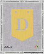 A taped needlepoint canvas with the design: Banner 18 mesh count Pointed D White on Yellow.