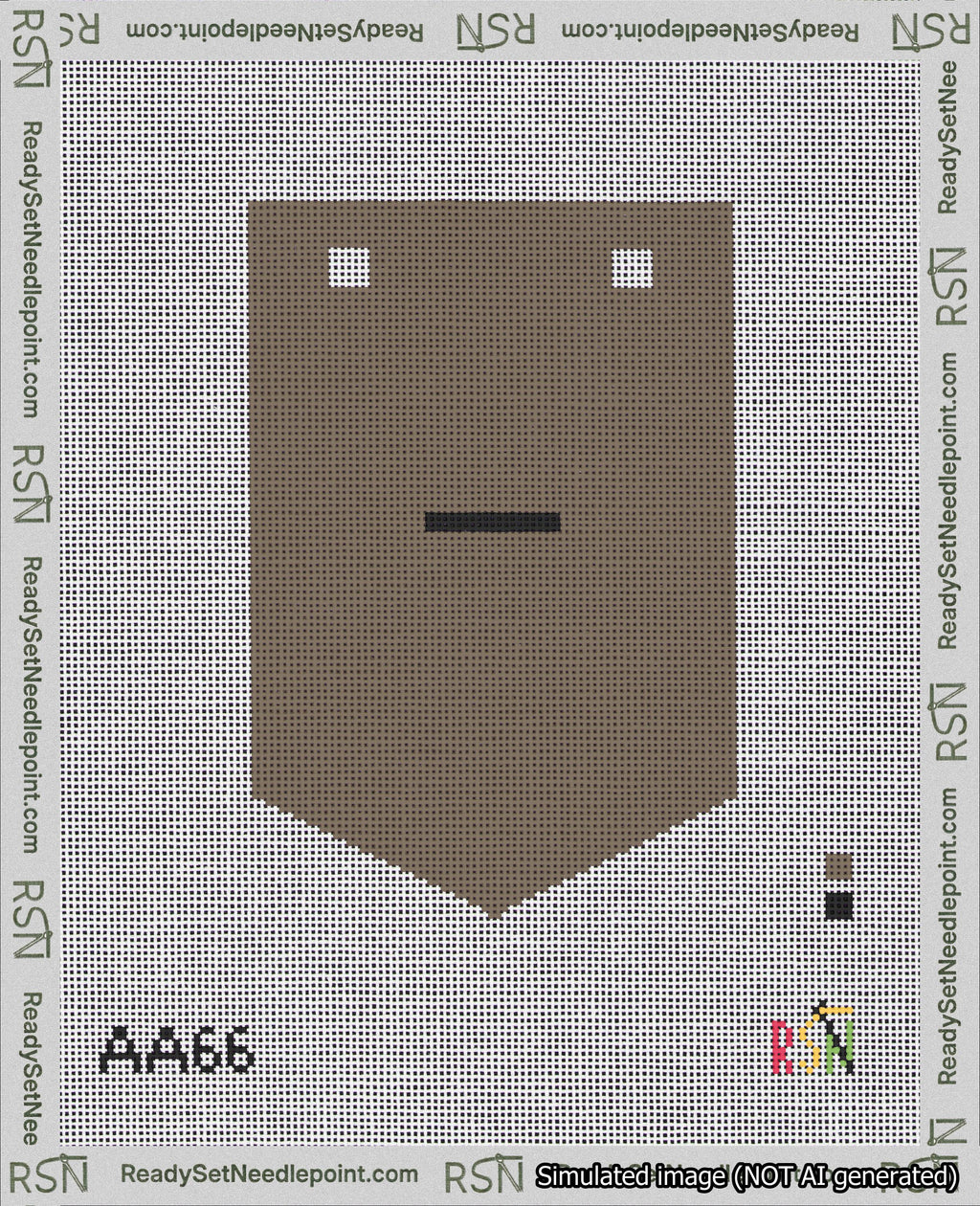 A taped needlepoint canvas with the design: Banner 18 mesh count Pointed Dash Black on Brown.