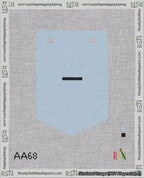 A taped needlepoint canvas with the design: Banner 18 mesh count Pointed Dash Black on Light Blue.