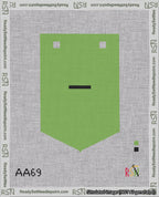 A taped needlepoint canvas with the design: Banner 18 mesh count Pointed Dash Black on Light Green.