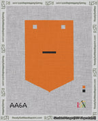 A taped needlepoint canvas with the design: Banner 18 mesh count Pointed Dash Black on Orange.