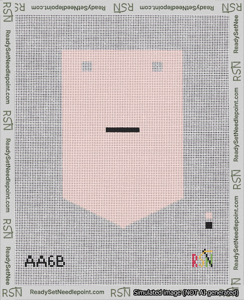 A taped needlepoint canvas with the design: Banner 18 mesh count Pointed Dash Black on Pink.