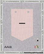 A taped needlepoint canvas with the design: Banner 18 mesh count Pointed Dash Black on Pink.