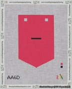 A taped needlepoint canvas with the design: Banner 18 mesh count Pointed Dash Black on Red.