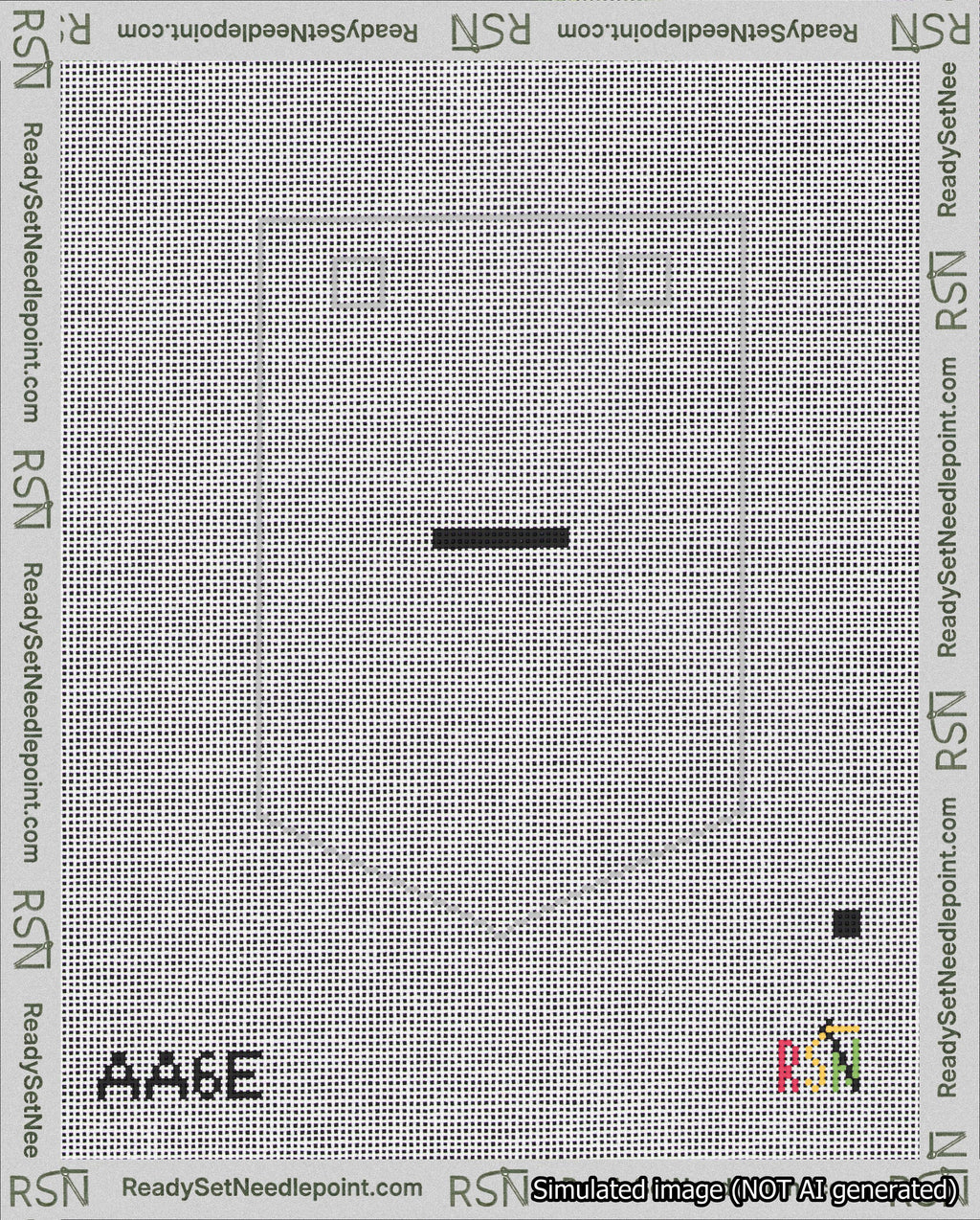 A taped needlepoint canvas with the design: Banner 18 mesh count Pointed Dash Black on White.