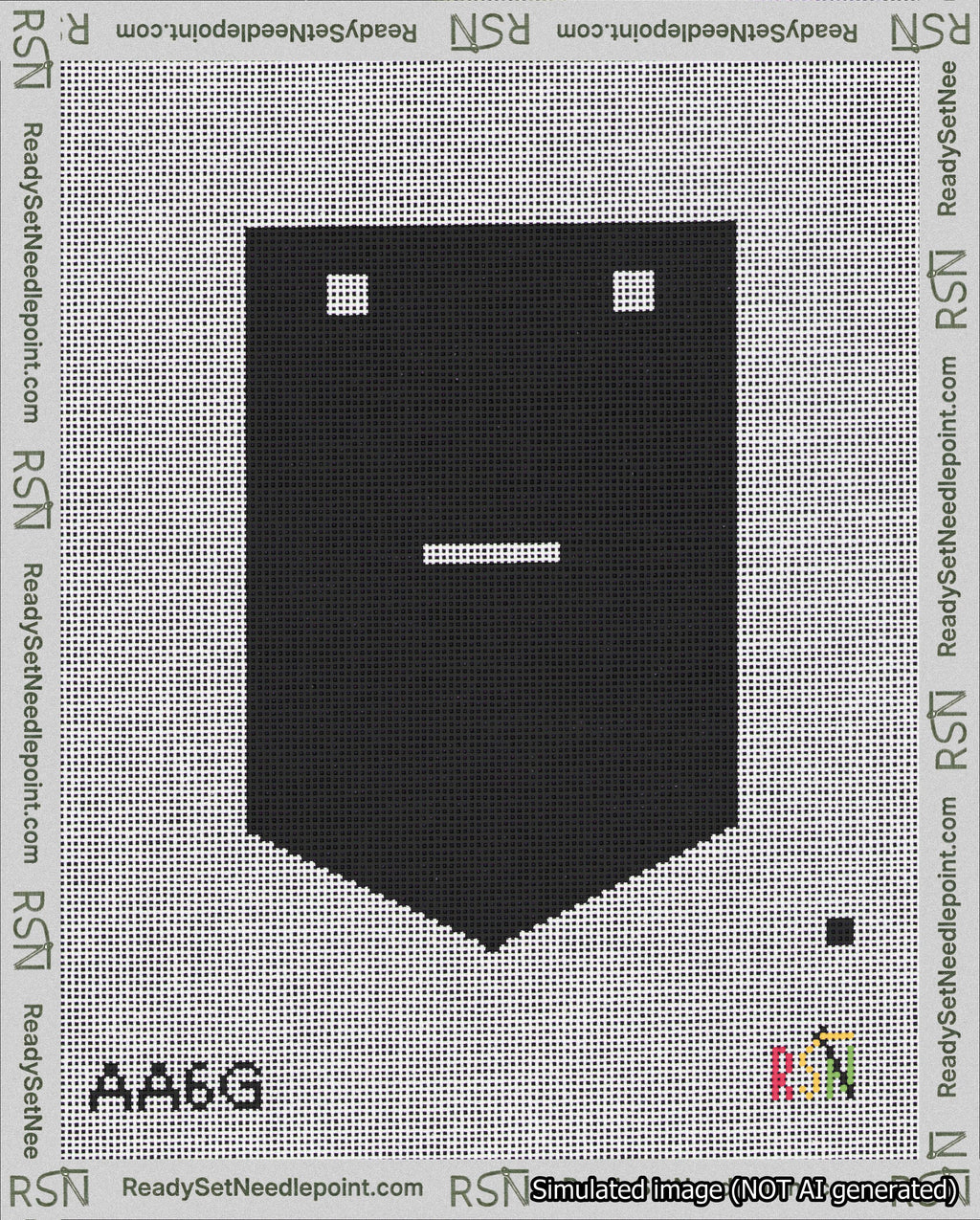A taped needlepoint canvas with the design: Banner 18 mesh count Pointed Dash White on Black.