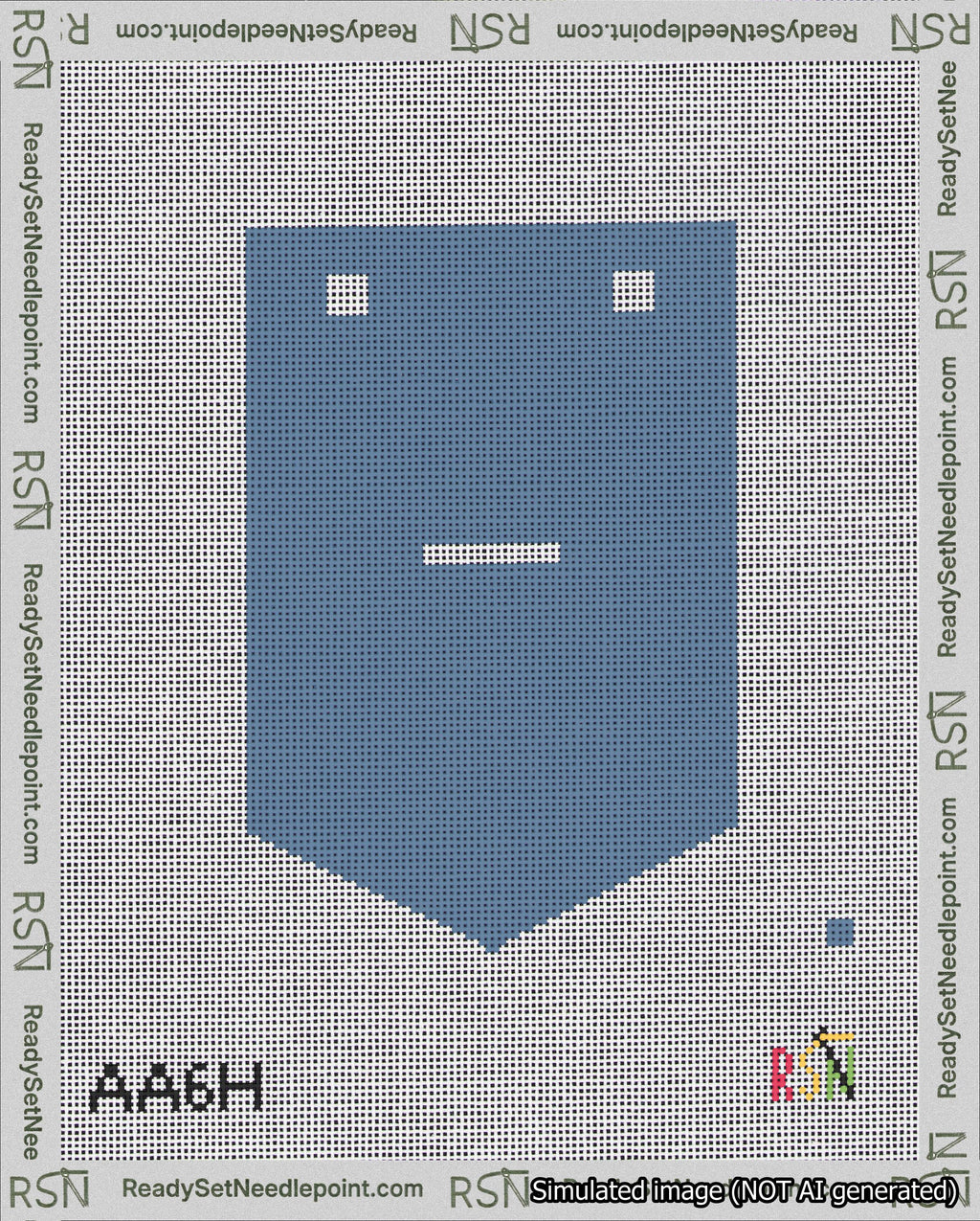 A taped needlepoint canvas with the design: Banner 18 mesh count Pointed Dash White on Blue.