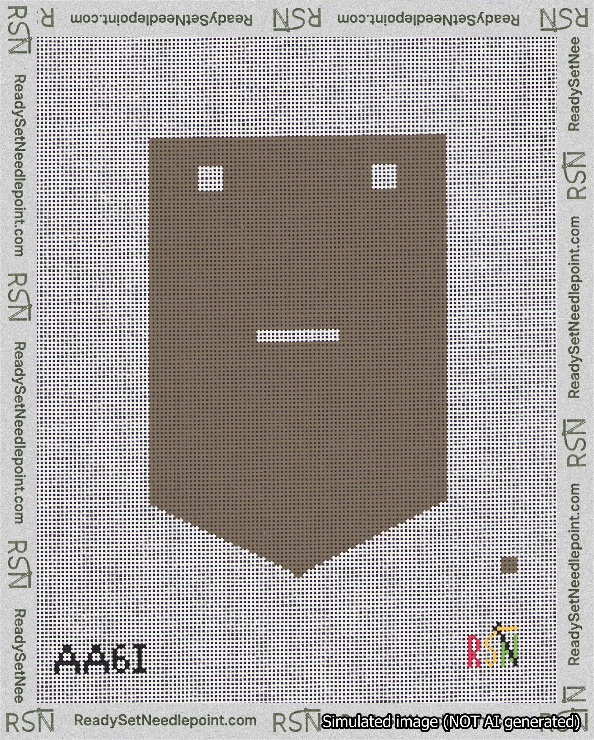 A taped needlepoint canvas with the design: Banner 18 mesh count Pointed Dash White on Brown.